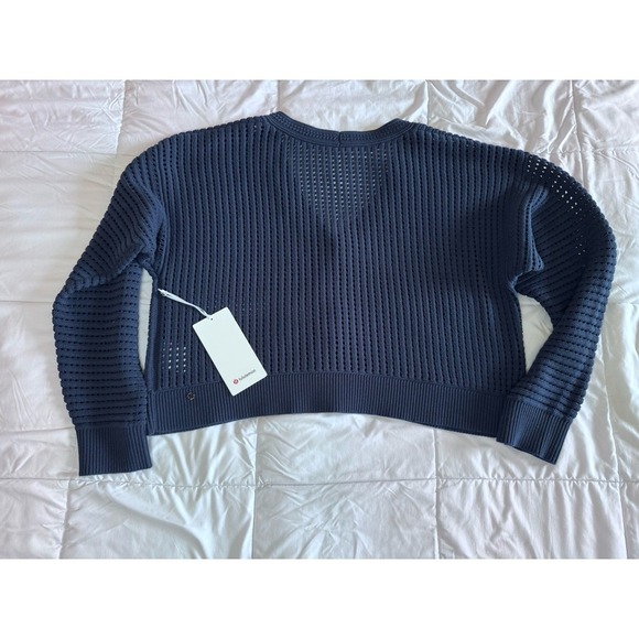 New Lululemon Size Large Cotton Crochet Mesh Relaxed-Fit Cardigan Club Blue NWT - Picture 9 of 10